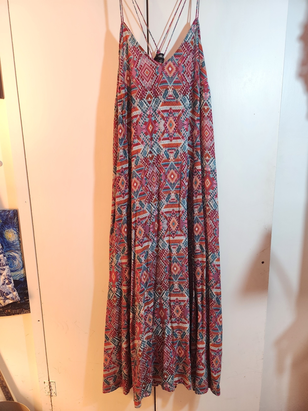 Ellos Red and Blue Geo-Print Strappy Maxi Dress